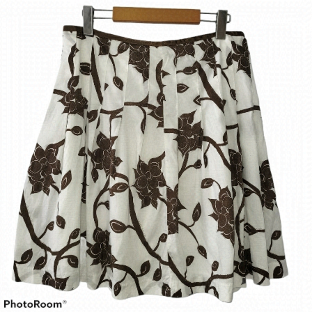COTTON Paneled Midi Summer Lightweight Brown Cream Skirt Size 6